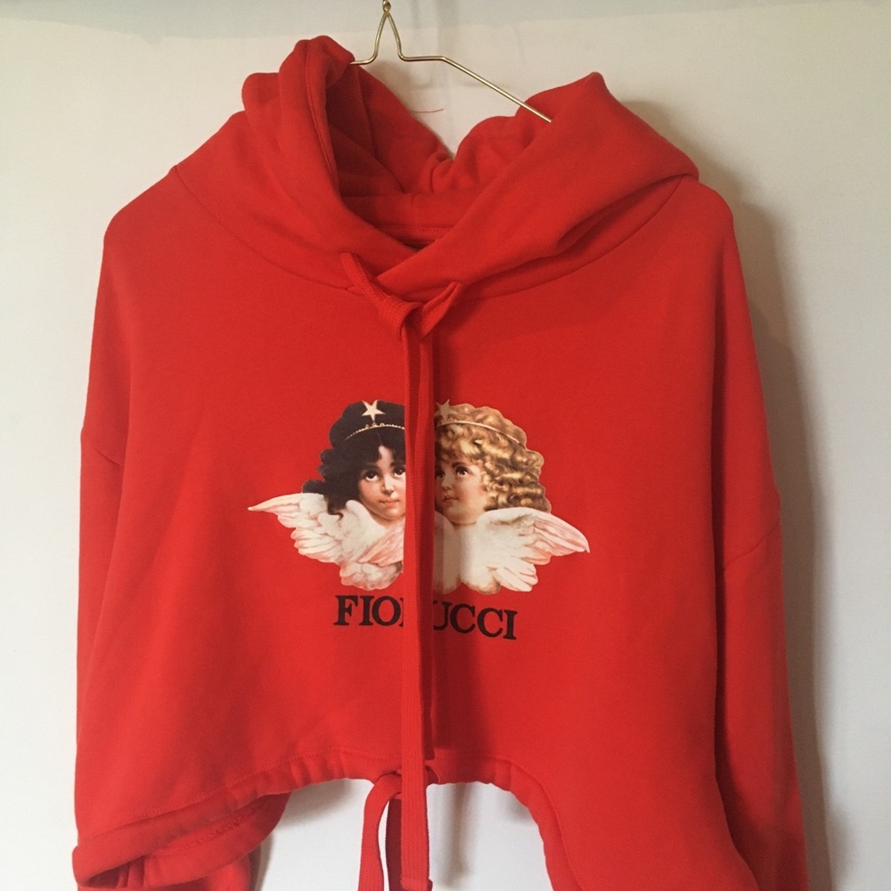 /SOLD/Fiorucci Crop Hoodie Sweater Angels Red Sz M - Picture 2 of 8